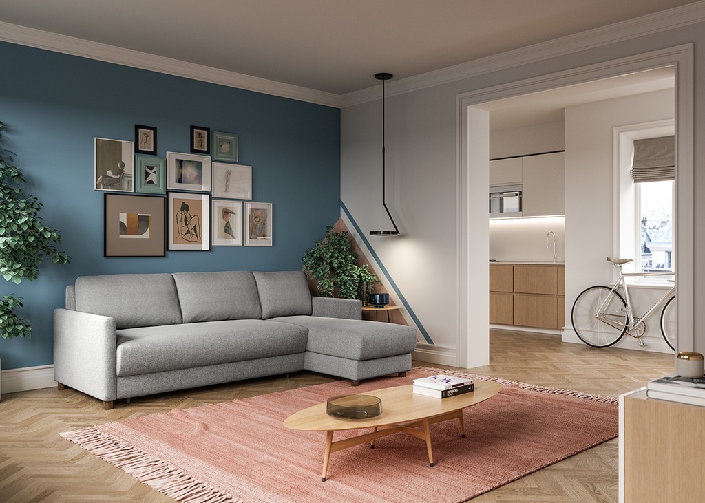 Pint Hybrid LHF Loveseat Sleeper + RHF Chaise Rene 03  / 110/6 Walnut